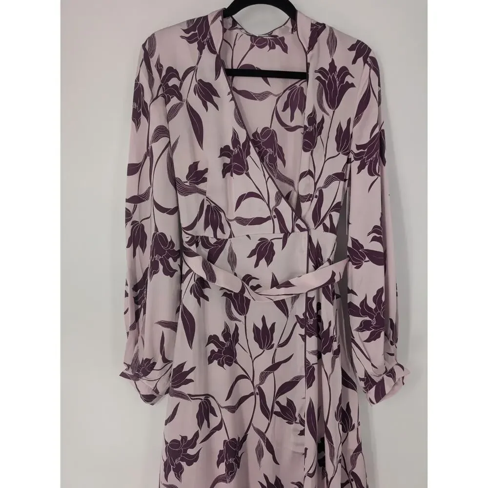 NWOT Equipment Silk Andrese Wrap Long-sleeve Printed Midi Dress Sz 6 Plum 9C606 - Picture 4 of 8